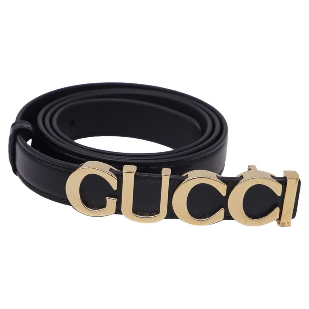 Gucci Logo-Buckled thin Belt in Black Calf Leather